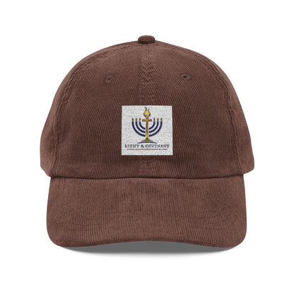 Embroidered Menorah Corduroy Cap — Vintage Jewish Holiday Hat