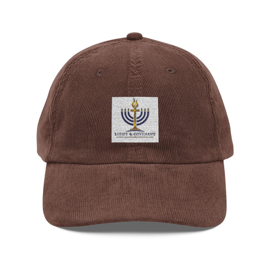 Embroidered Menorah Corduroy Cap — Vintage Jewish Holiday Hat