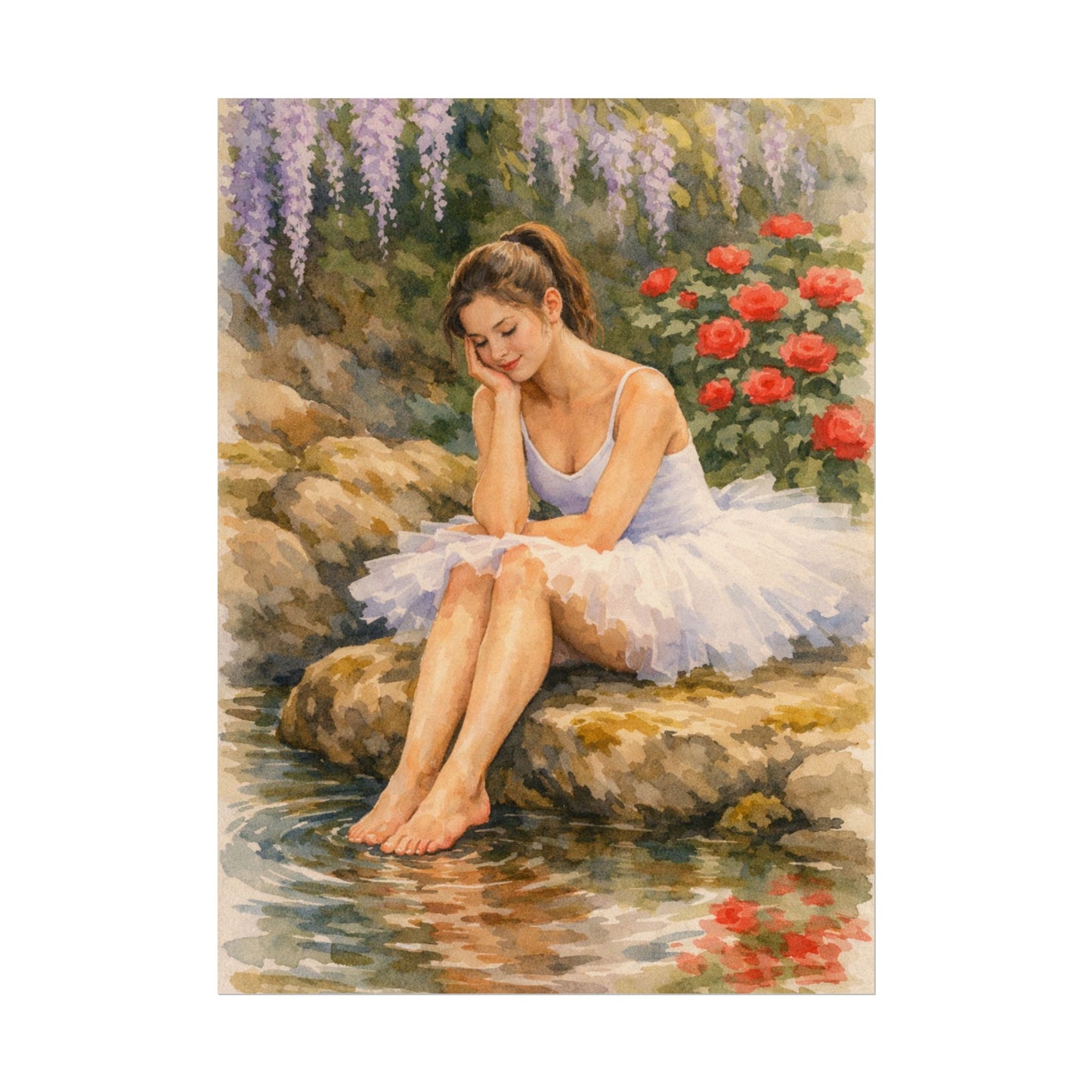 Ballerina by the Pond Watercolor Poster — Matte Textured Art Print