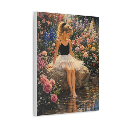 Ballet Girl in Flower Garden — Stretched Canvas Wall Art