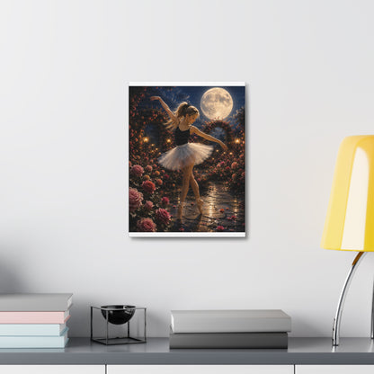 Ballet Moonlight Stretched Canvas — Dreamy Ballerina Night Garden Wall Art