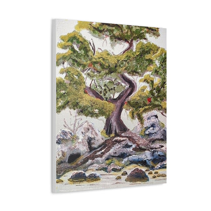 Coastal Bonsai Tree Stretched Canvas Wall Art — Serene Beach Landscape Print