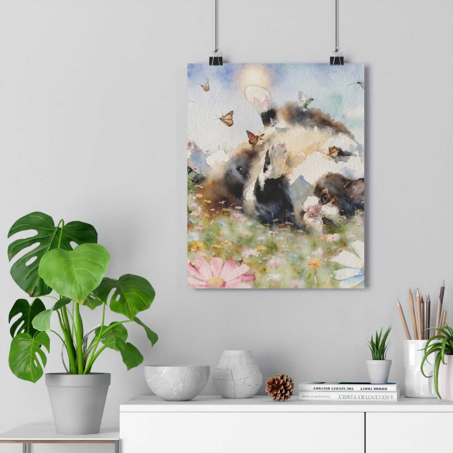 Giclée Art Print — Watercolor Kitten & Butterflies Illustration