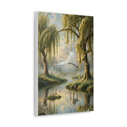 Tranquil Willow Canvas Print — Dreamy Lake Landscape Wall Art
