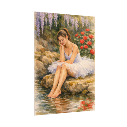 Ballerina by the Pond Watercolor Poster — Matte Textured Art Print