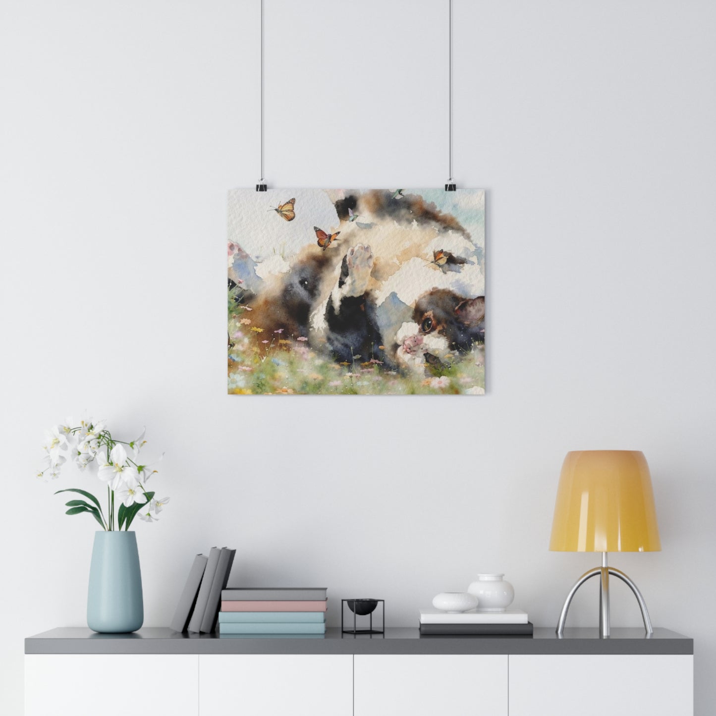 Giclée Art Print — Watercolor Kitten & Butterflies Illustration