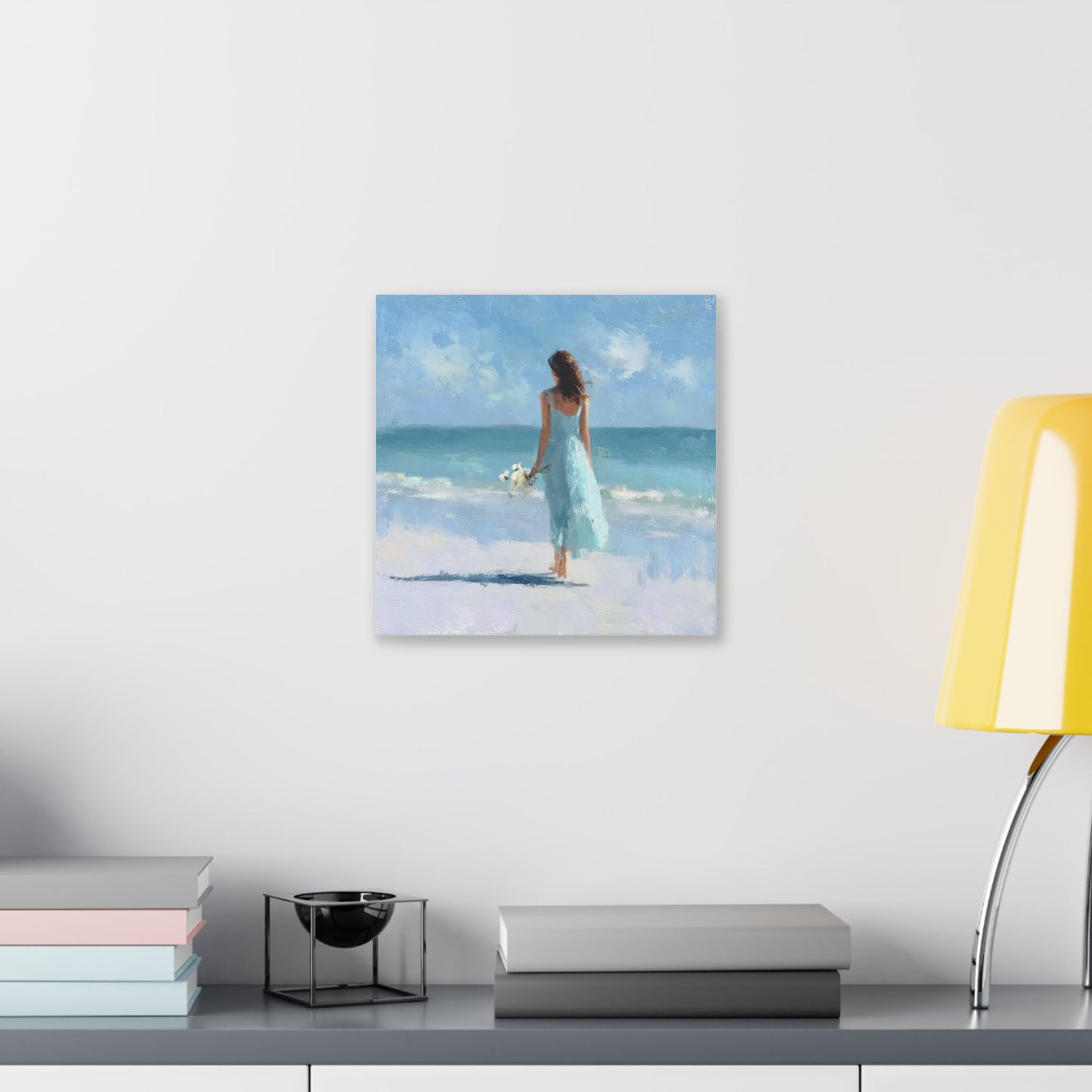 Coastal Serenity Canvas – Woman in Blue Beach Wall Art