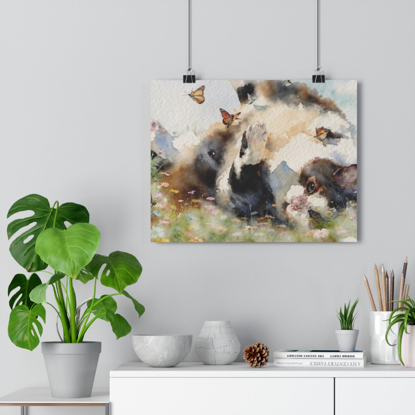 Giclée Art Print — Watercolor Kitten & Butterflies Illustration