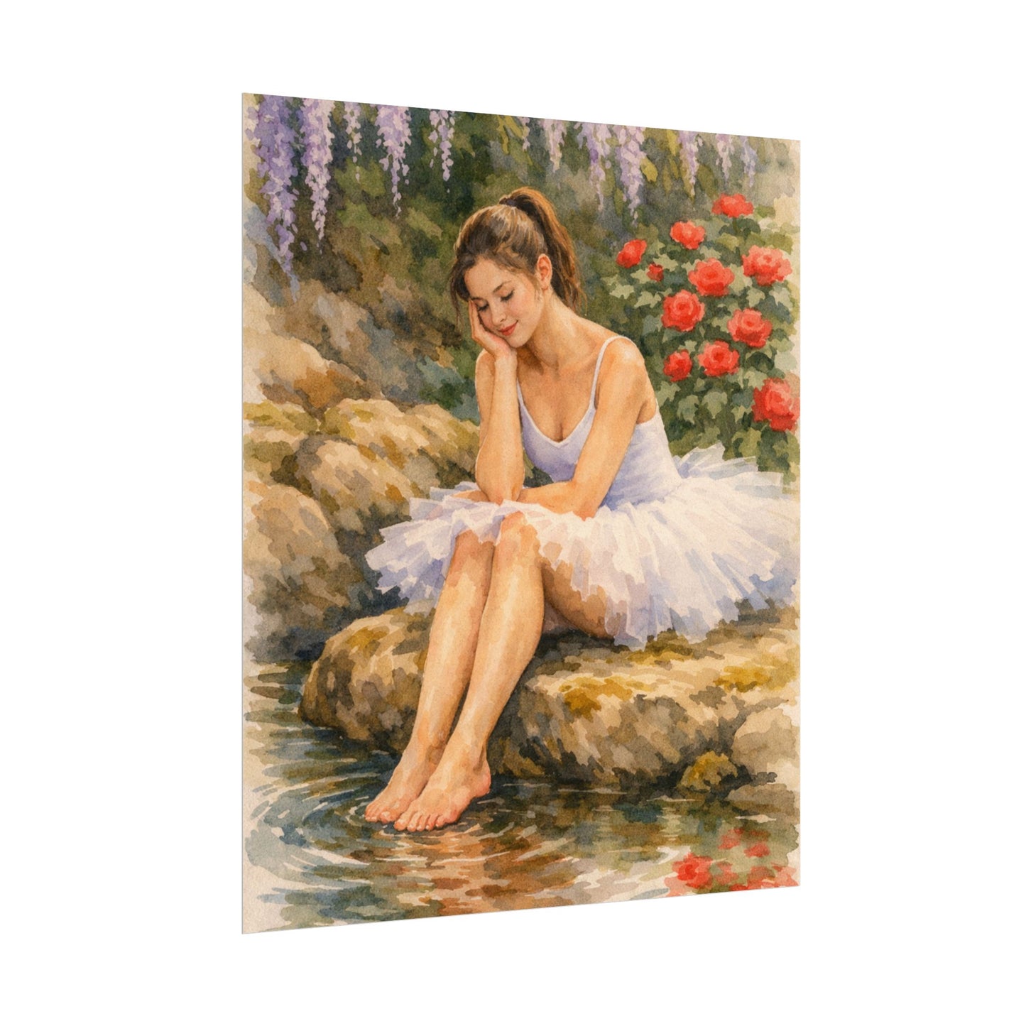 Ballerina by the Pond Watercolor Poster — Matte Textured Art Print