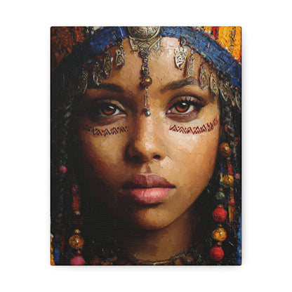 Boho Desert Princess Stretched Canvas Wall Art — Ethereal Tribal Portrait
