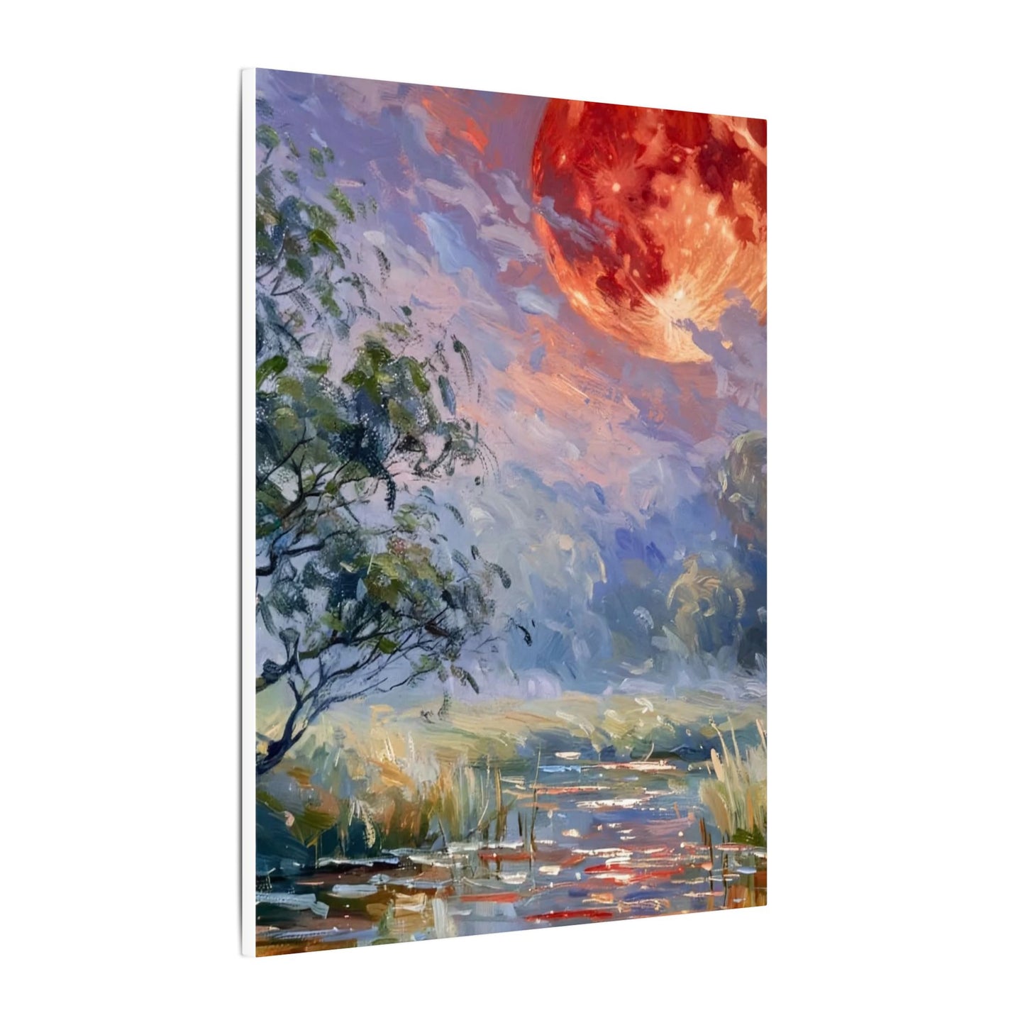 Red Moon Lake Matte Canvas Print — Stretched Wall Art