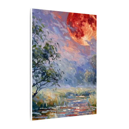 Red Moon Lake Matte Canvas Print — Stretched Wall Art