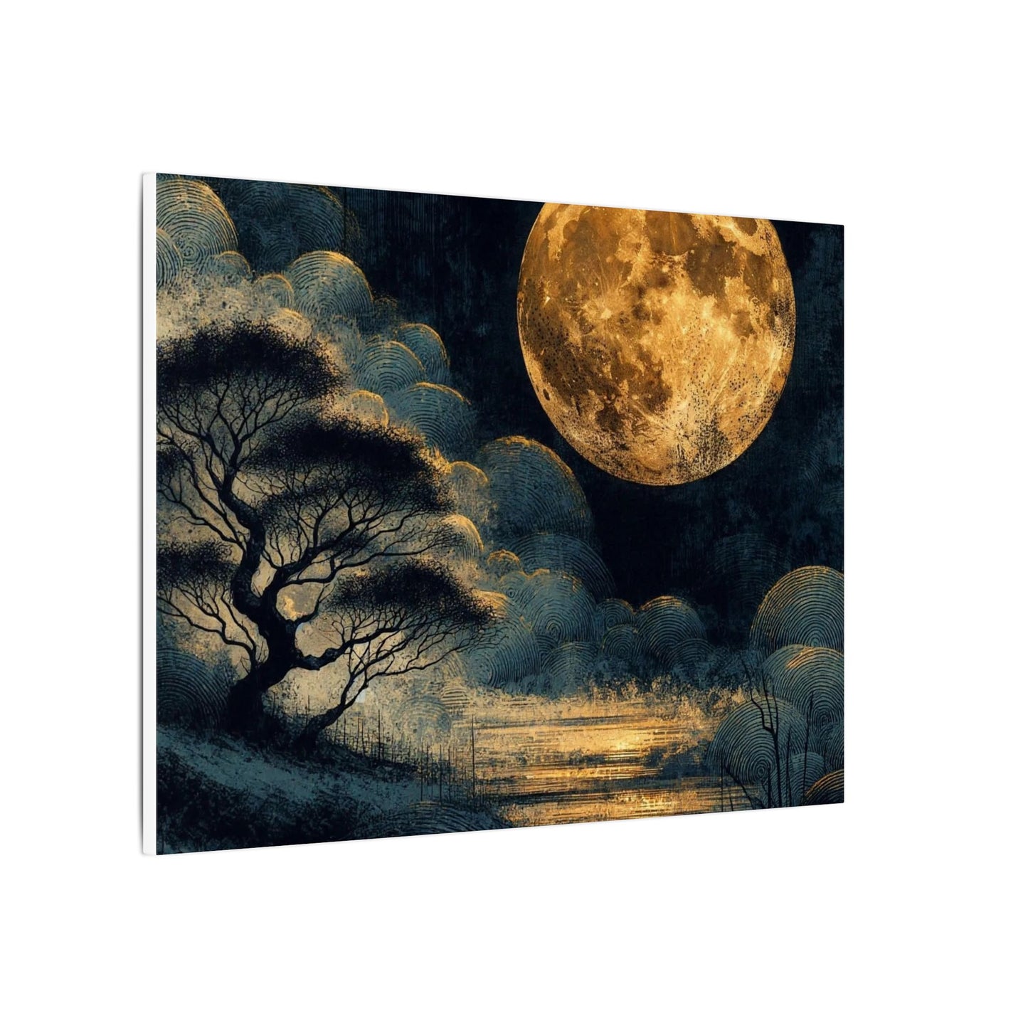 Golden Moonlit Lake Matte Canvas