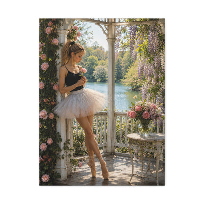 Ballet Ballerina Garden Stretched Canvas Wall Art – Romantic Dance Decor