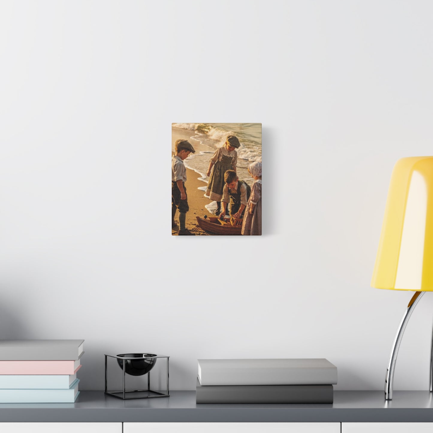 Vintage Children at the Beach Matte Canvas Wall Art (Stretched 1.25")