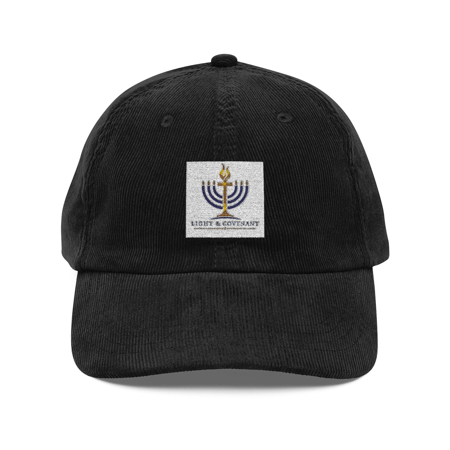 Embroidered Menorah Corduroy Cap — Vintage Jewish Holiday Hat