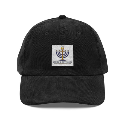 Embroidered Menorah Corduroy Cap — Vintage Jewish Holiday Hat