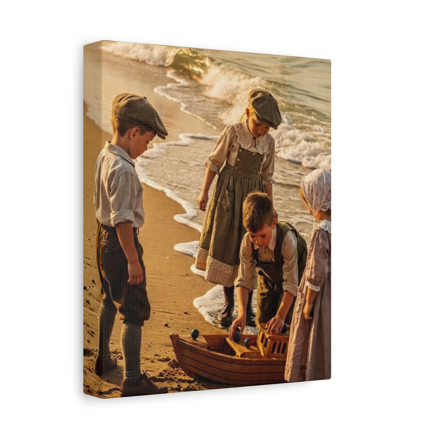 Vintage Children at the Beach Matte Canvas Wall Art (Stretched 1.25")