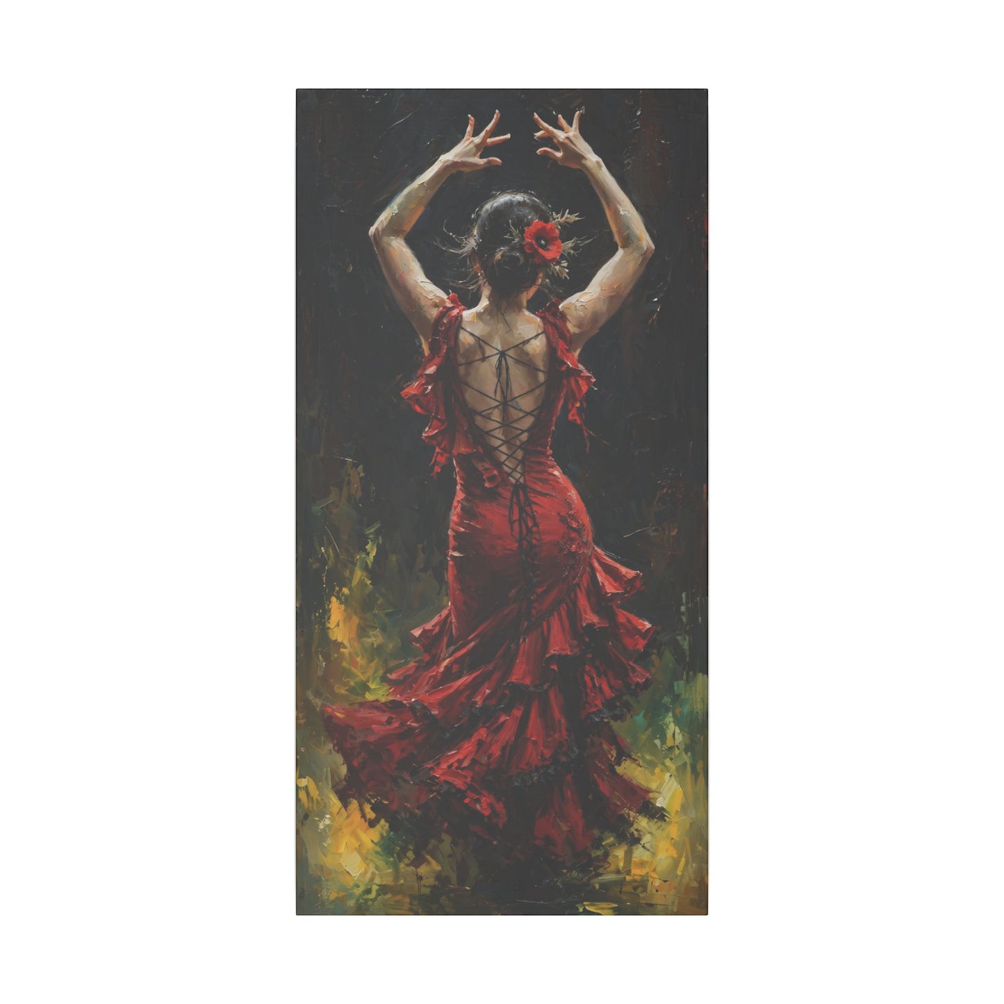 Flamenco Dancer Matte Canvas Wall Art — Stretched Red Dress Painting