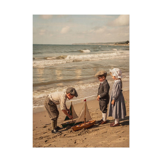 Vintage Beach Scene Matte Poster — Textured Watercolor Nautical Wall Art