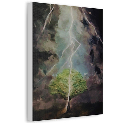 Lightning Tree Canvas Wall Art — Dramatic Storm Landscape Stretched Canvas