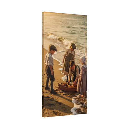 Vintage Children at the Beach Matte Canvas Wall Art (Stretched 1.25")