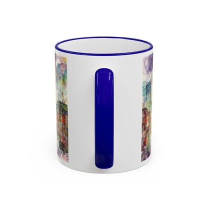 Abstract Cityscape Accent Rim Mug – Colorful Urban Watercolor Coffee Cup (11oz/15oz)