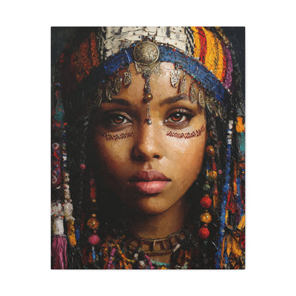 Boho Desert Princess Stretched Canvas Wall Art — Ethereal Tribal Portrait