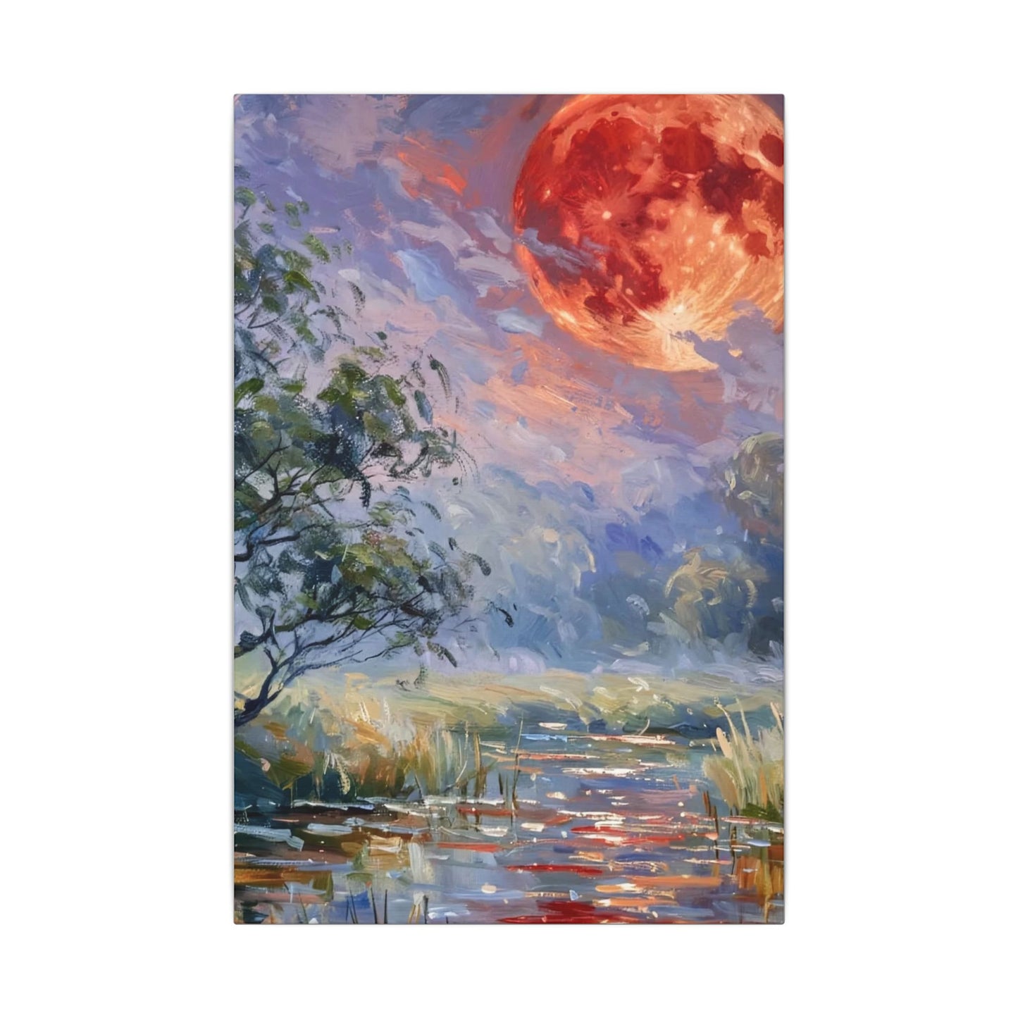 Red Moon Lake Matte Canvas Print — Stretched Wall Art