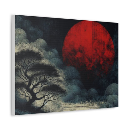 Red Moon Canvas Art — Japanese-Inspired Landscape Stretched Canvas