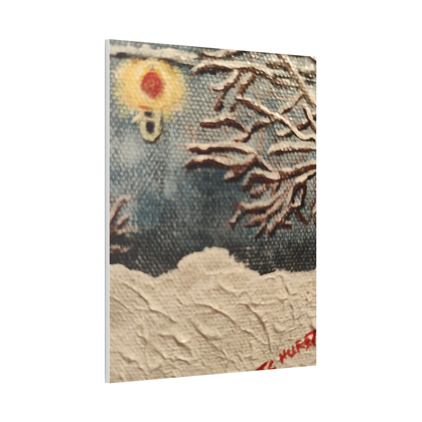 Winter Night Canvas Art – Stretched 0.75" Snowy Tree & Lantern Wall Print