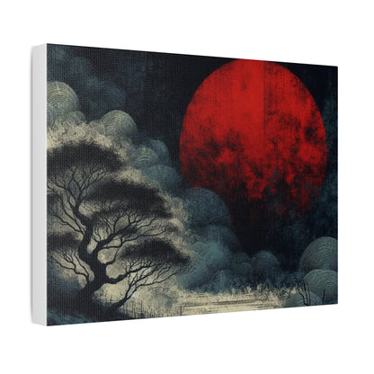Red Moon Canvas Art — Japanese-Inspired Landscape Stretched Canvas