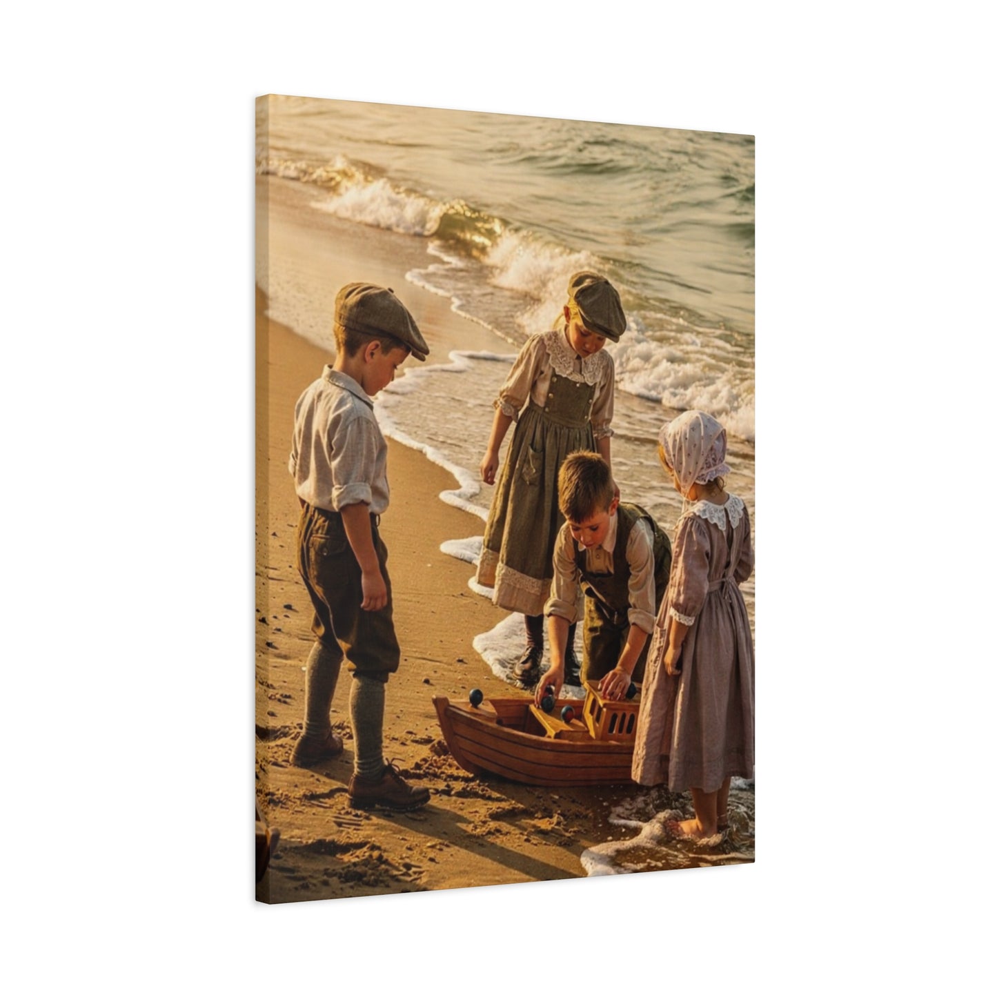 Vintage Children at the Beach Matte Canvas Wall Art (Stretched 1.25")