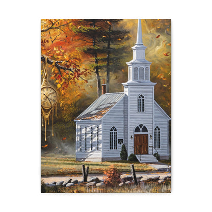 Autumn Chapel Stretched Canvas – Fall Church Wall Art