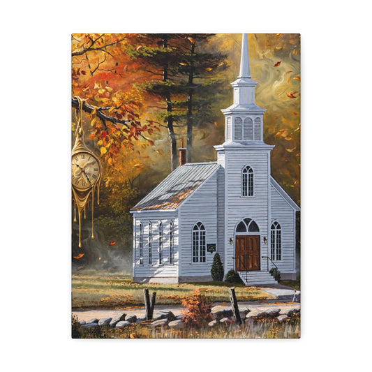 Autumn Chapel Stretched Canvas – Fall Church Wall Art