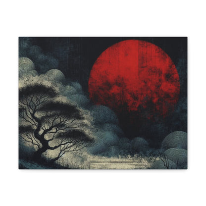 Red Moon Canvas Art — Japanese-Inspired Landscape Stretched Canvas