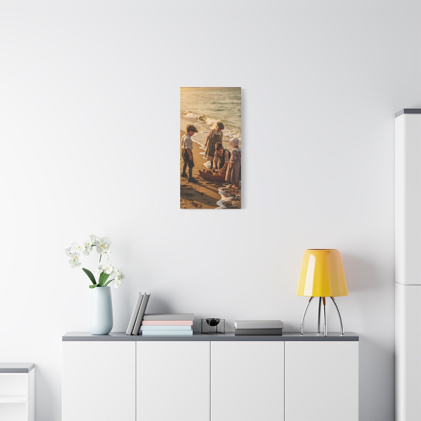 Vintage Children at the Beach Matte Canvas Wall Art (Stretched 1.25")