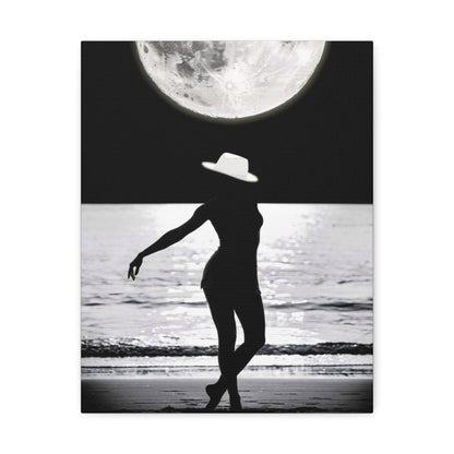 Silhouette at Moonlight – Beach Woman Stretched Canvas Wall Art