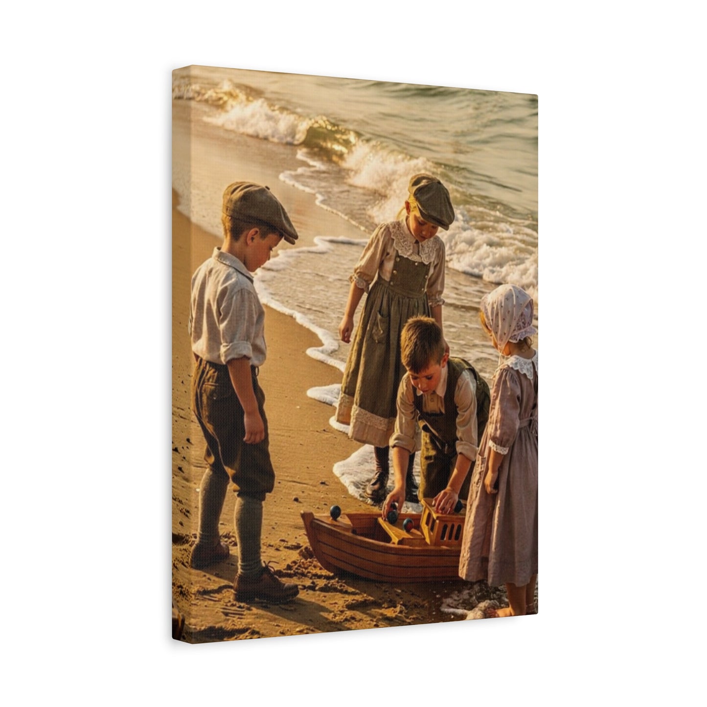 Vintage Children at the Beach Matte Canvas Wall Art (Stretched 1.25")