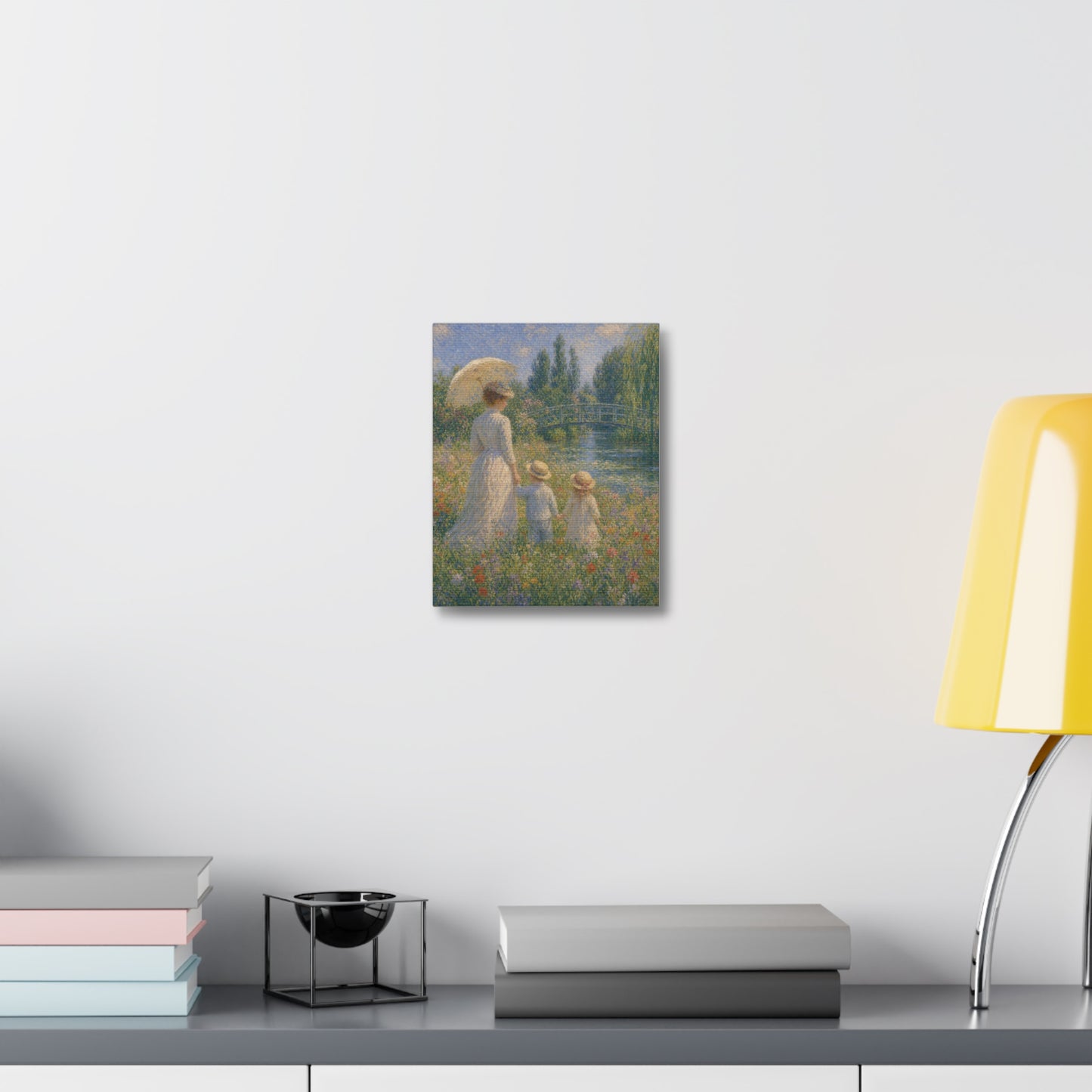 Impressionist Garden Stretched Canvas – Woman & Children by the Water