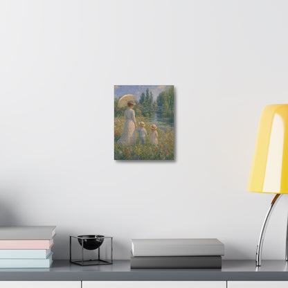 Impressionist Garden Stretched Canvas – Woman & Children by the Water