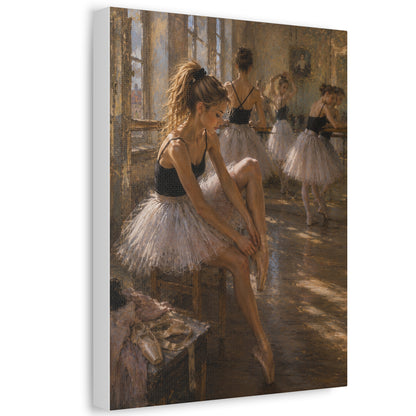 Ballet Dancers Stretched Canvas Art – Elegant Ballerina Rehearsal Wall Decor