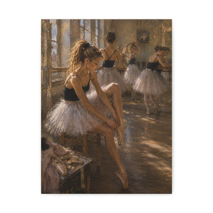 Ballet Dancers Stretched Canvas Art – Elegant Ballerina Rehearsal Wall Decor