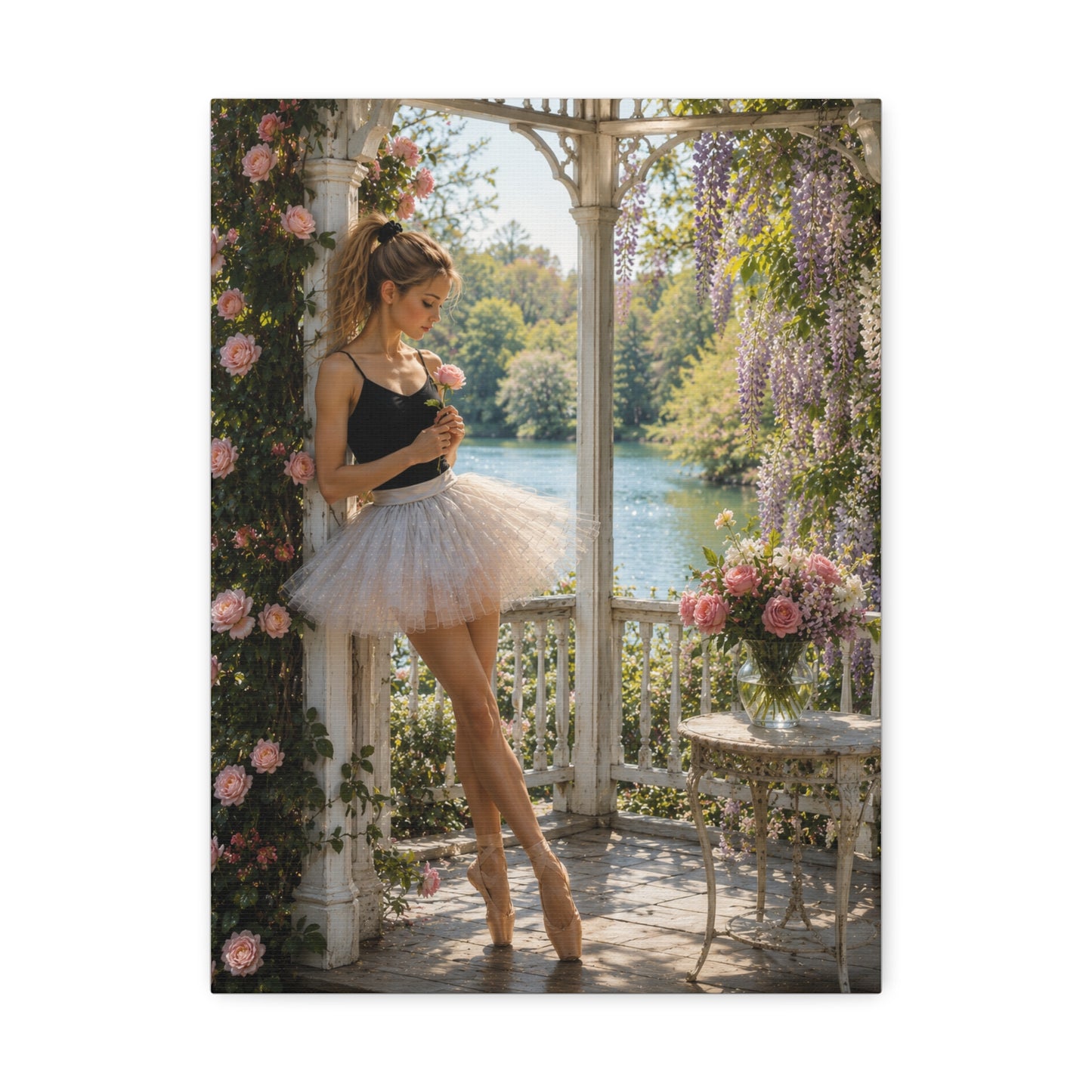 Ballet Ballerina Garden Stretched Canvas Wall Art – Romantic Dance Decor