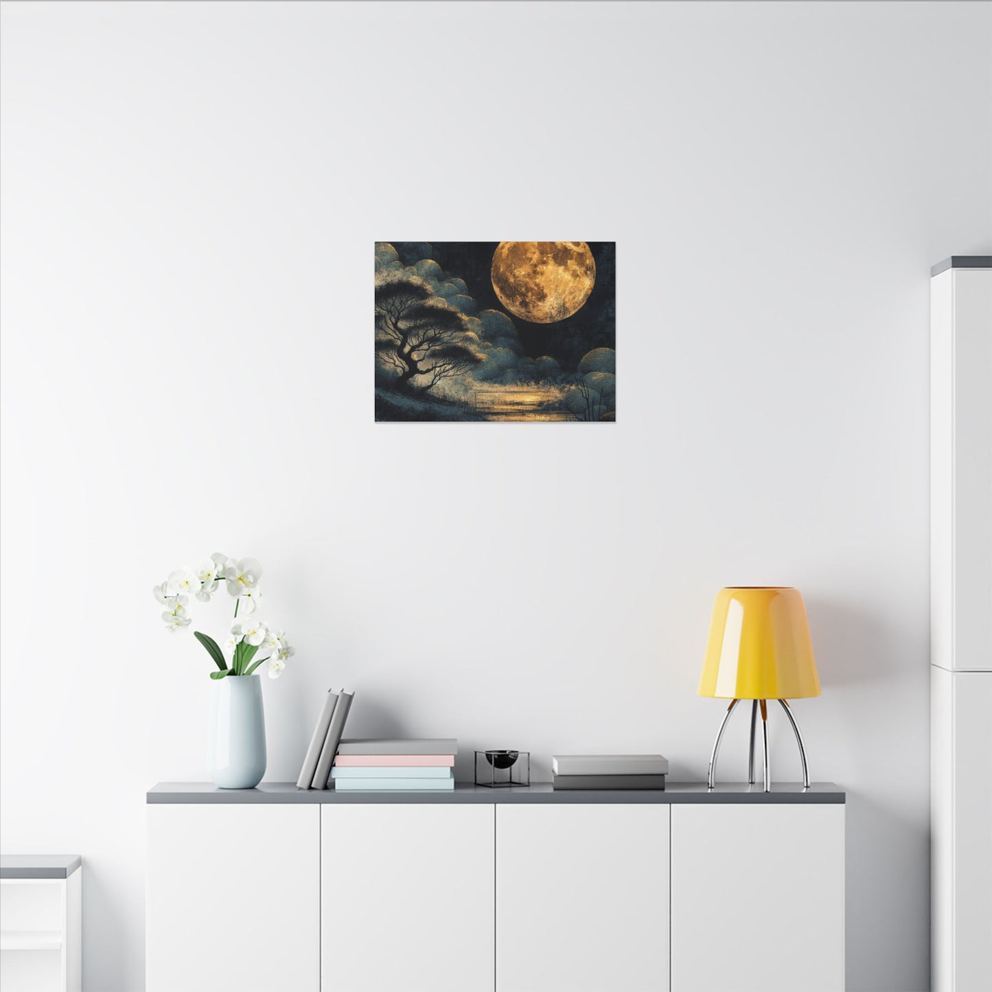 Golden Moonlit Lake Matte Canvas