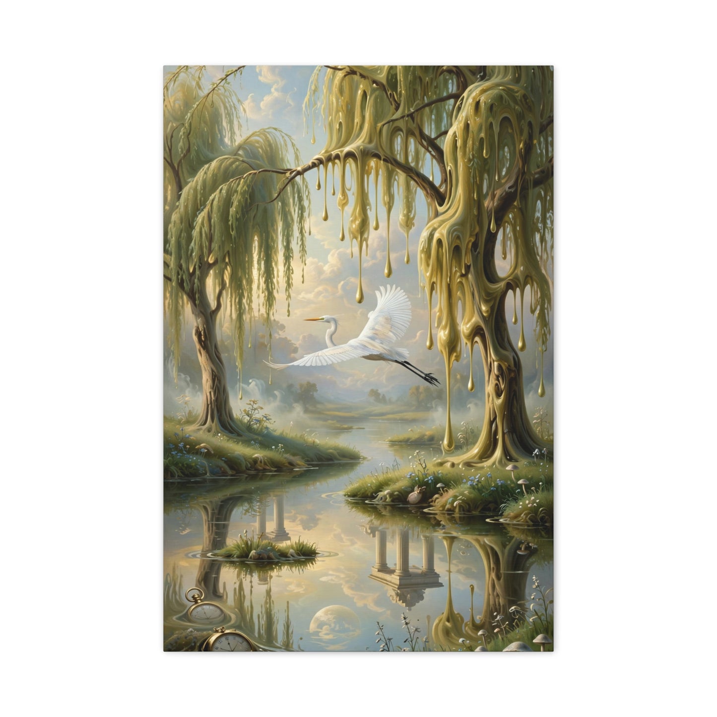 Tranquil Willow Canvas Print — Dreamy Lake Landscape Wall Art