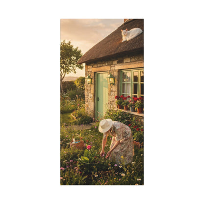 Cottage Garden Canvas Print — Woman Tending Flowers Matte Stretched Wall Art