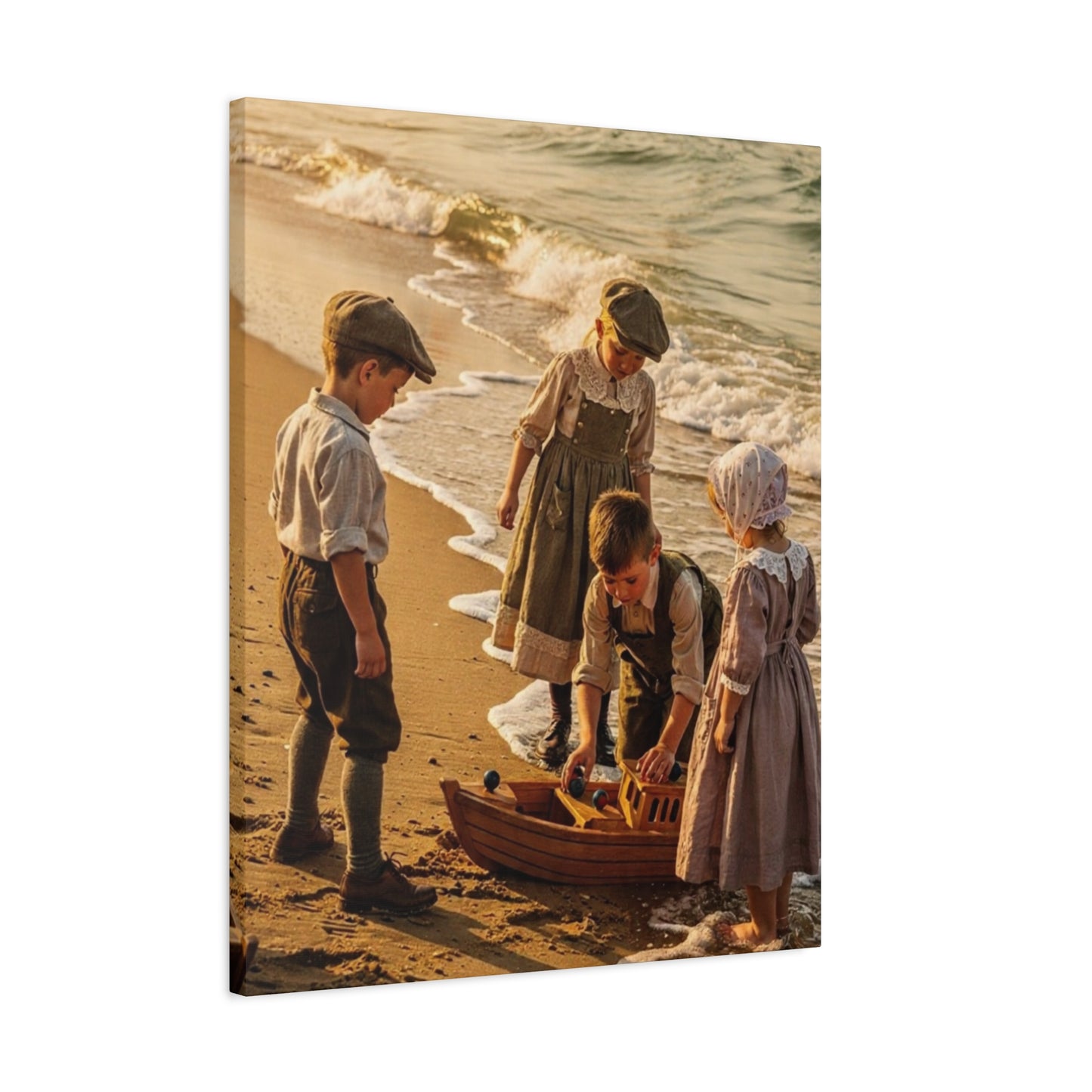Vintage Children at the Beach Matte Canvas Wall Art (Stretched 1.25")