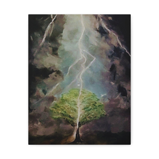 Lightning Tree Canvas Wall Art — Dramatic Storm Landscape Stretched Canvas