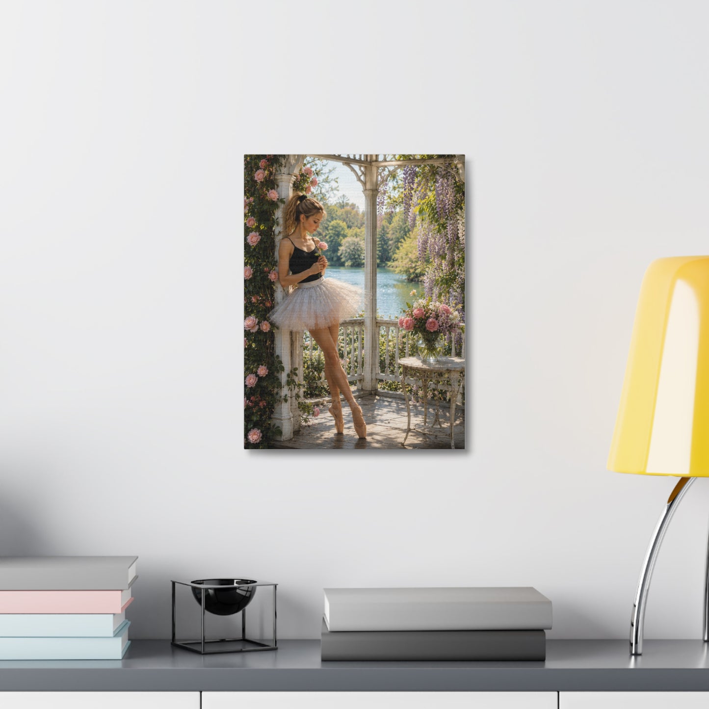 Ballet Ballerina Garden Stretched Canvas Wall Art – Romantic Dance Decor